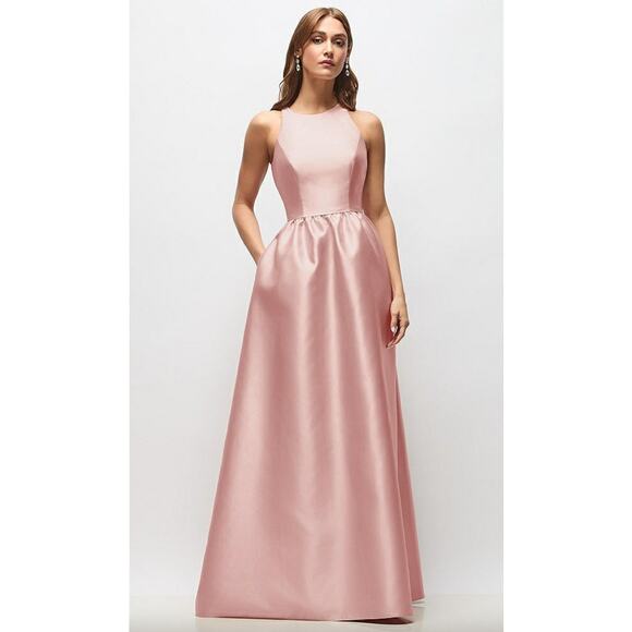 ALFRED SUNG Dresses & Skirts - Alfred Sung D707 Rose Satin Maxi Dress Sleeveless Keyhole Back 4